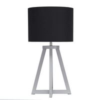 Simple Designs - Interlocked Triangular Gray Wood Table Lamp with Fabric Shade - Gray/Black - Angle