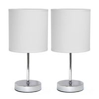 Simple Designs - Chrome Mini Basic Table Lamp with Fabric Shade 2 Pack Set - Chrome/White - Angle