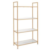 OSP Home Furnishings - Alios Bookcase in White Gloss finish with Rose Gold Chrome Plated Base - W... - Angle