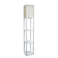 Simple Designs - Floor Lamp Etagere Organizer Storage Shelf with Linen Shade - White - Angle