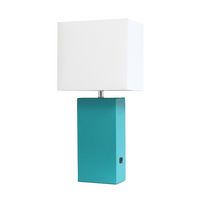 Elegant Designs - Modern Leather Table Lamp with USB and White Fabric Shade - Teal - Angle