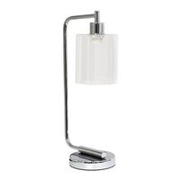 Simple Designs - Bronson Antique Style Industrial Iron Lantern Desk Lamp with Glass Shade - Chrome - Angle