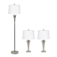 Elegant Designs - Tapered 3 Pack Lamp Set (2 Table Lamps, 1 Floor Lamp) with White Shades - Brush... - Angle