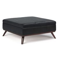 Simpli Home - Owen 36 inch Wide Mid Century Modern Square Coffee Table Storage Ottoman - Midnight... - Angle