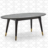 Elle Decor - Clemintine Mid-Century Oval Coffee Table with Brass Accents - Black - Angle