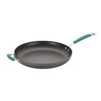 Rachael Ray - Cucina 14-Inch Skillet with Helper Handle - Gray with Blue Handles - Angle