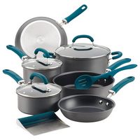 Rachael Ray - Create Delicious 11-Piece Cookware Set - Gray with Teal Handles - Angle