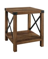 Walker Edison - Farmhouse Metal Accent Side Table - Rustic Oak - Angle