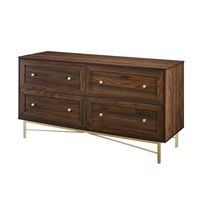 Walker Edison - 56” Contemporary 4 Drawer Gold Accent Dresser - Dark Walnut - Angle