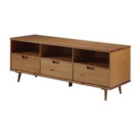 Walker Edison - Mid Century Modern 3 Drawer Solid Wood Console for TVs up to 80