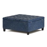 Simpli Home - Harrison 36 inch Wide Transitional Square Coffee Table Storage Ottoman in Faux Leat... - Angle