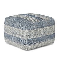 Simpli Home - Clay Square Pouf - Patterened Teal Melange - Angle