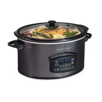 Hamilton Beach - Programmable Defrost 6-Quart Slow Cooker with Temperature Probe - Stainless Steel - Angle