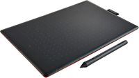 One by Wacom Student Drawing Tablet (medium) – Works with Chromebook, Mac, PC - Black/Red - Angle