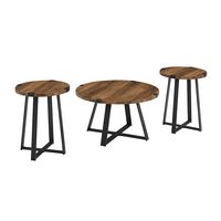 Walker Edison - Urban 3 Piece Metal Coffee and Side Table Set - Rustic Oak - Angle