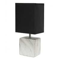 Simple Designs - Petite Marbled Ceramic Table Lamp with Fabric Shade - White base/Black shade - Angle