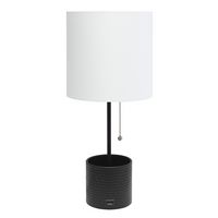 Simple Designs - Hammered Metal Organizer Table Lamp with USB charging port and Fabric Shade - Bl... - Angle