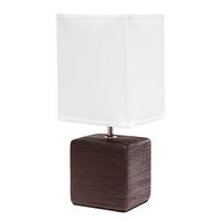 Simple Designs - Petite Faux Stone Table Lamp with Fabric Shade - Brown base/White shade - Angle