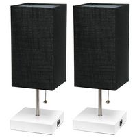 Simple Designs - Petite White Stick Lamp with USB Charging Port and Black Fabric Shade 2 Pack Set... - Angle