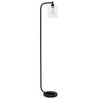 Simple Designs - Antique Style Industrial Iron Lantern Floor Lamp with Glass Shade - Black - Angle