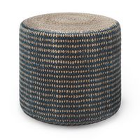 Simpli Home - Larissa Round Braided Pouf - Natural and Teal - Angle