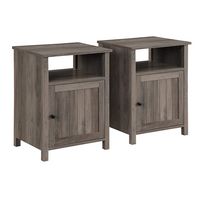 Walker Edison - 2-Piece Farmhouse Grooved-Door Side Table Set - Grey Wash - Angle