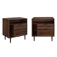 Walker Edison - Mid Century Storage Side Table set of 2 - Dark Walnut - Angle