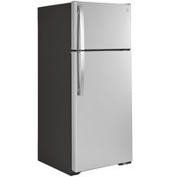 GE - 17.5 Cu. Ft. Top-Freezer Refrigerator with Edge-to-Edge Glass Shelves - Stainless Steel - Angle