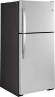 GE - 21.9 Cu. Ft. Top-Freezer Refrigerator with Garage Ready Performance - Stainless Steel - Angle