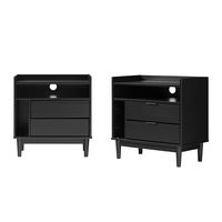 Walker Edison - Boho Solid Wood Nightstand (set of 2) - Black - Angle