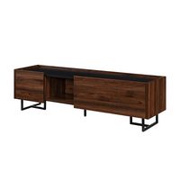 Walker Edison - Contemporary Low TV Stand for TVs up to 65” - Dark Walnut - Angle