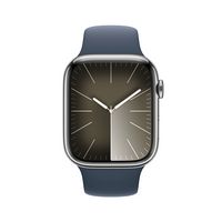 Apple Watch Series 9 (GPS + Cellular) 45mm Silver Stainless Steel Case with Storm Blue Sport Band... - Angle