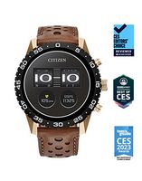Citizen - CZ Smart 45mm Unisex IP Stainless Steel Sport Smartwatch with Perforated Leather Strap ... - Angle