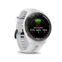 Garmin - Approach S70 GPS Smartwatch 42mm Ceramic - Black Ceramic Bezel with White Silicone Band - Angle