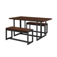 Walker Edison - Industrial Dining Set with 2 Benches - Dark Walnut - Angle