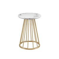 Walker Edison - Modern Round Cage-Leg Side Table - Faux White Marble - Angle