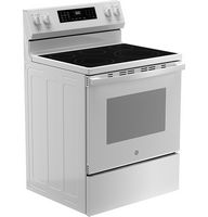 GE - 5.3 Cu. Ft. Freestanding Electric Convection Range with Steam Cleaning and EasyWash Tray - W... - Angle