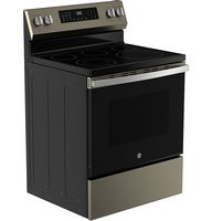 GE - 5.3 Cu. Ft. Freestanding Electric Convection Range with Steam Cleaning and EasyWash Tray - S... - Angle