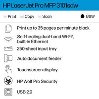 HP - LaserJet Pro MFP 3101sdw Wireless Black-and-White All-in-One Laser Printer - White - Angle