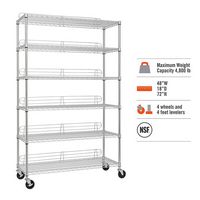 TRINITY - EcoStorage 6-Tier | 48x18x72 | Commercial Wire Shelving | NSF | w/ Backstands & Wheels ... - Angle