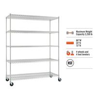 TRINITY - BASICS EcoStorage 5-Tier | 60x24x72 | Wire Shelving | NSF | w/ Wheels | - Chrome - Angle