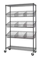 TRINITY - 5-Tier | 48x18x72 | Commercial Wire Shelving | NSF | w/ Baskets & Dividers | - Black - Angle