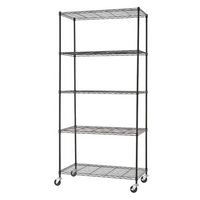 TRINITY - BASICS 5-Tier |36x18x72| Wire Shelving | NSF | w/ Wheels | - Black - Angle