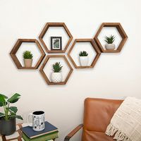 TRINITY - DRAKESTONE | Hexagon Shelves | 5-Pack | - Walnut - Angle