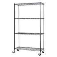 TRINITY - BASICS 4-Tier | 36x14x60 | Wire Shelving | NSF | w/ Wheels | - Black - Angle