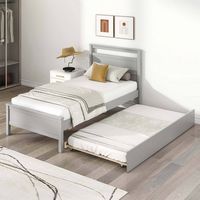 Costway Twin Size Platform Bed with Trundle Pull-out Trundle Headboard & Footboard - Gray - Angle
