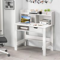 Costway - Computer Desk with Power Outlets and USB Ports - White - Angle