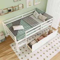 Costway Twin Size Low Loft Bed with 3 Drawers Ladder & Full-length Guardrails Storage - White - Angle