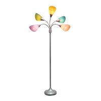 Simple Designs - 5 Light Adjustable Gooseneck Floor Lamp - Silver/Fun Multicolored Shades - Angle