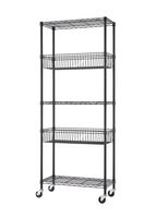 TRINITY - 5-Tier | 30x14x72 | Modular Commercial Wire Shelving | NSF |w/ Baskets & Wheels | - Black - Angle